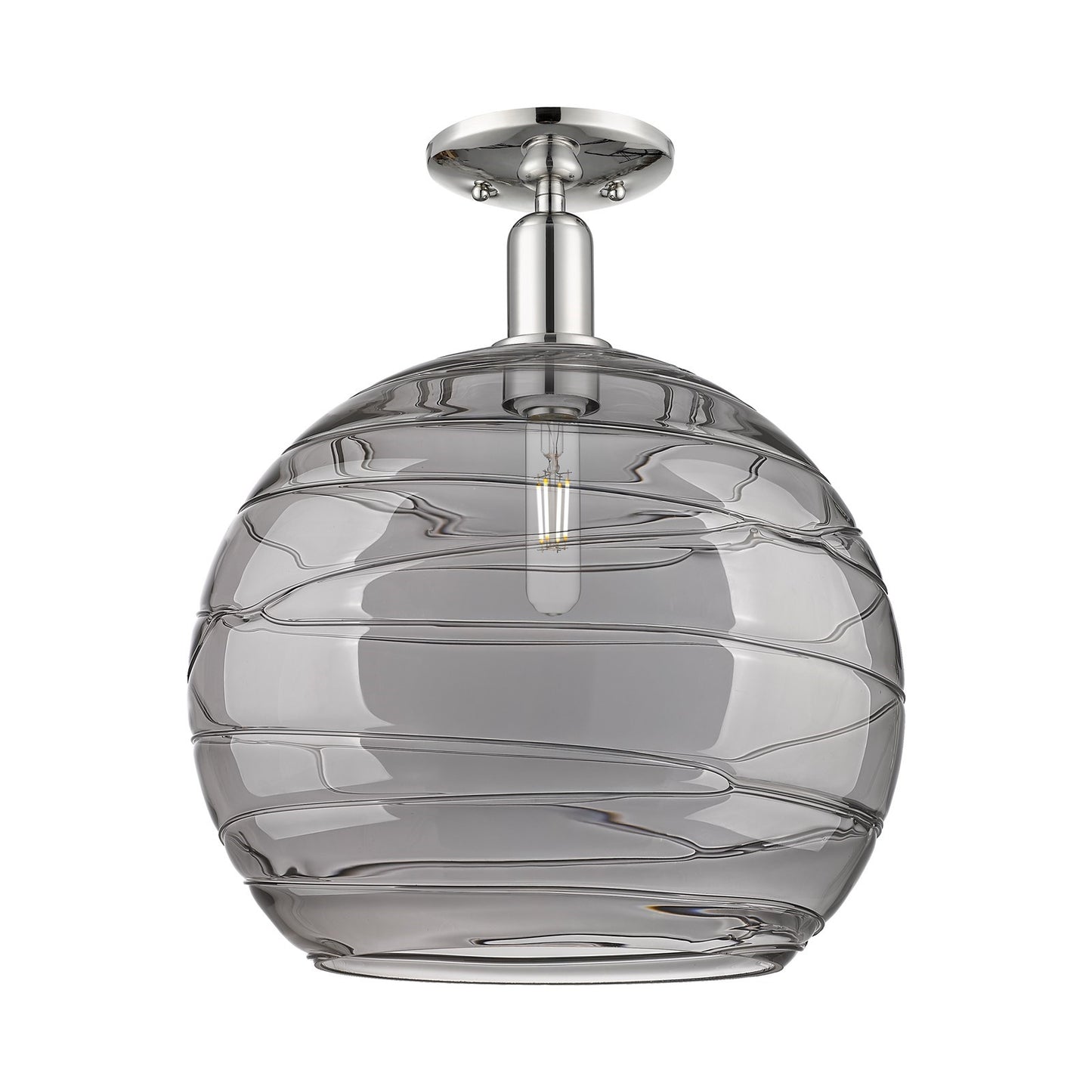 Innovations Athens Deco Swirl 14in 1-Light Semi-Flush Mount | Industrial Polished Nickel and Light Smoke Deco Swirl Glass | Model 716-1C-PN-G1213-14SM