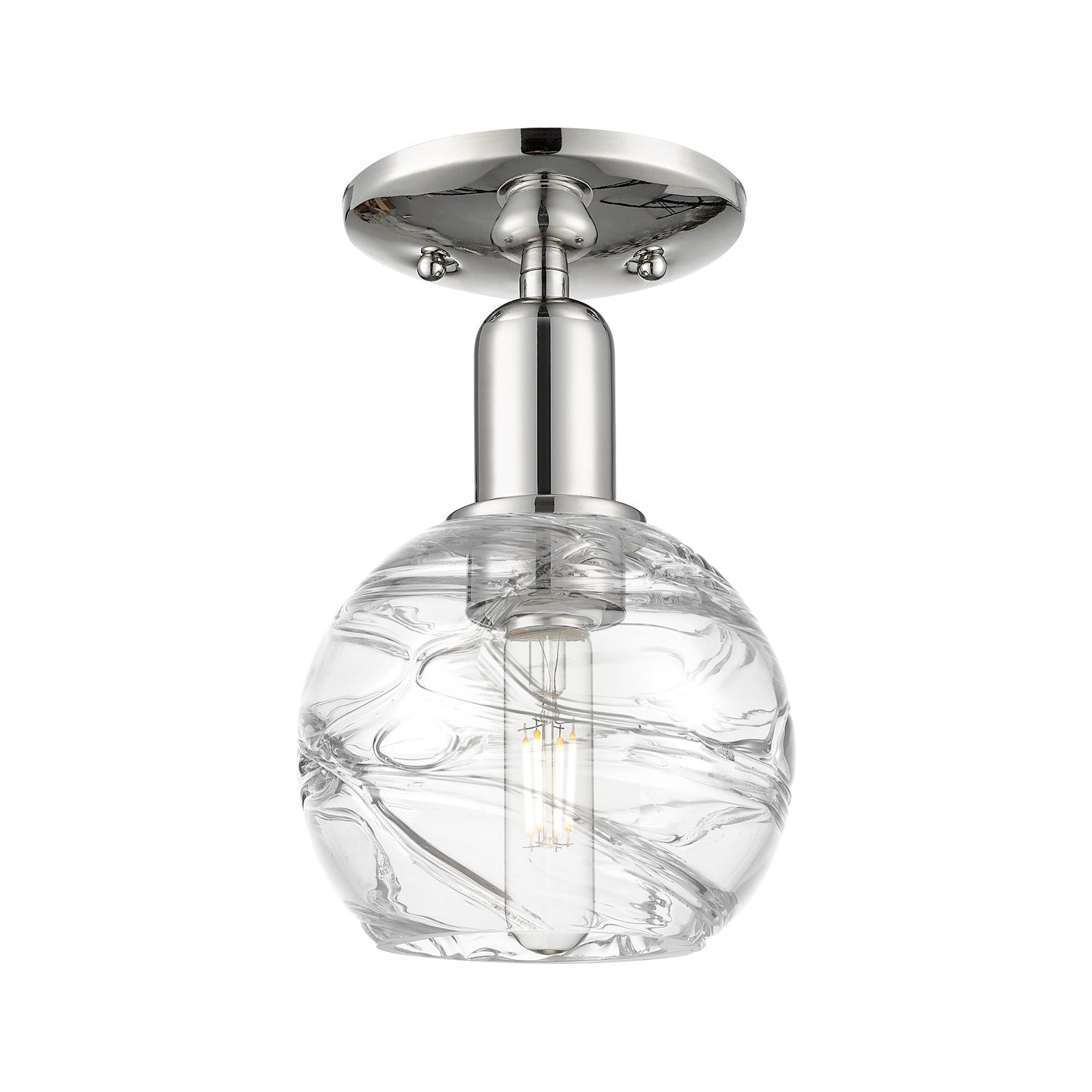 Innovations Athens Deco Swirl 6in 1-Light Semi-Flush Mount | Industrial Polished Nickel Steel and Clear Deco Swirl Glass | Model 716-1C-PN-G1213-6CL