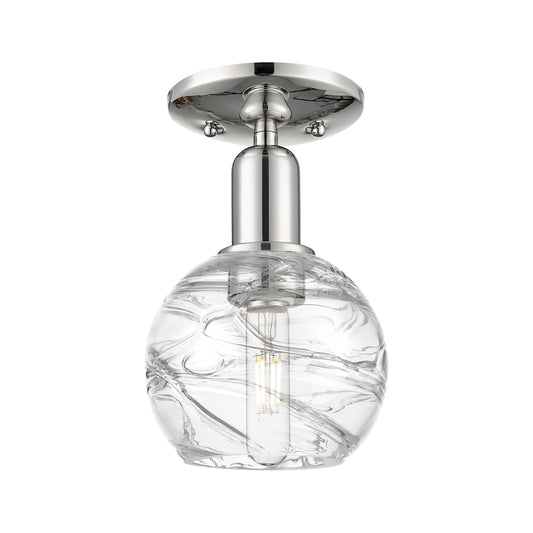 Innovations Athens Deco Swirl 6in 1-Light Semi-Flush Mount | Industrial Polished Nickel Steel and Clear Deco Swirl Glass | Model 716-1C-PN-G1213-6CL