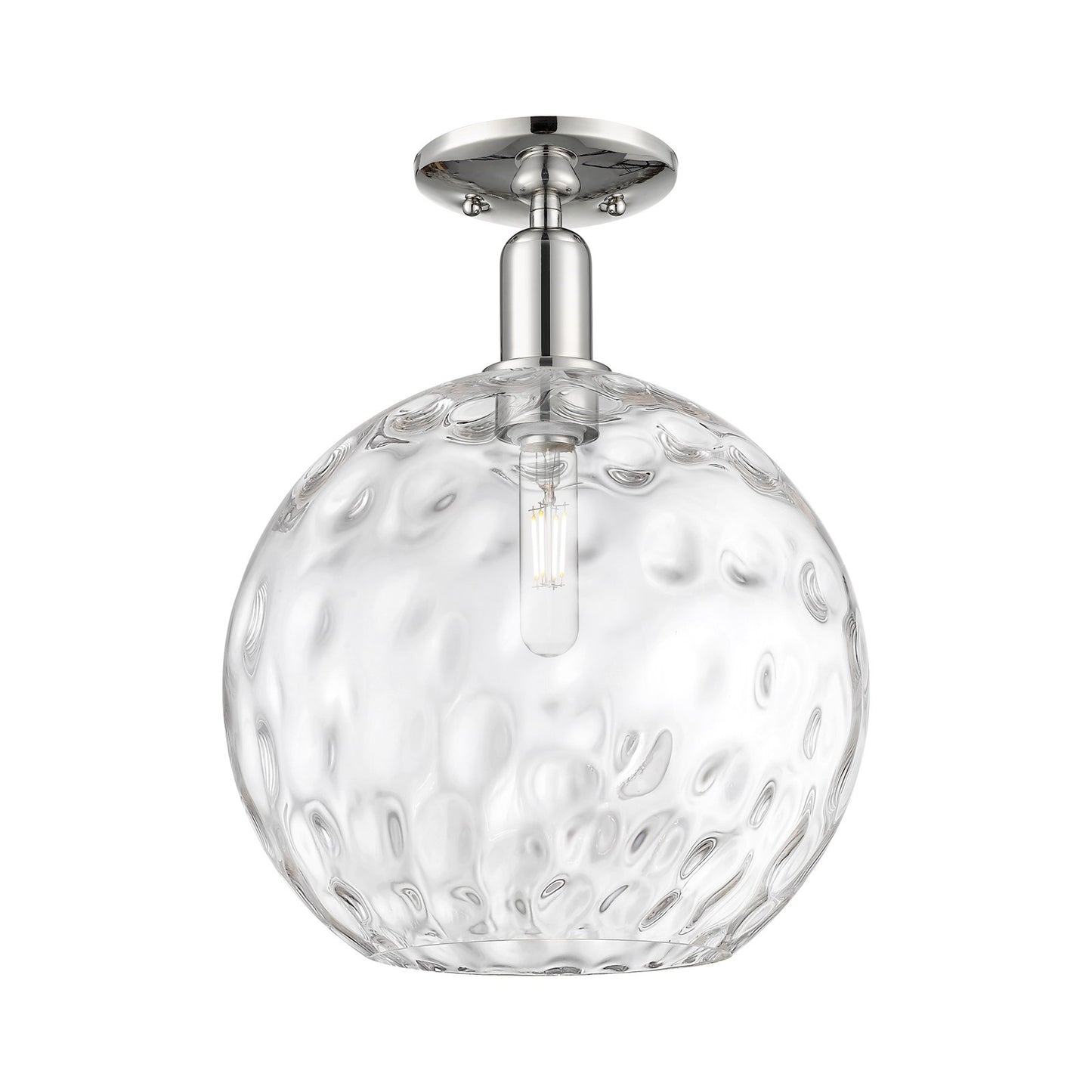 Innovations Athens 12in 1-Light Semi-Flush Mount | Industrial Polished Nickel Steel and Clear Water Glass | Kitchen & Hallway | Model 716-1C-PN-G1215-12
