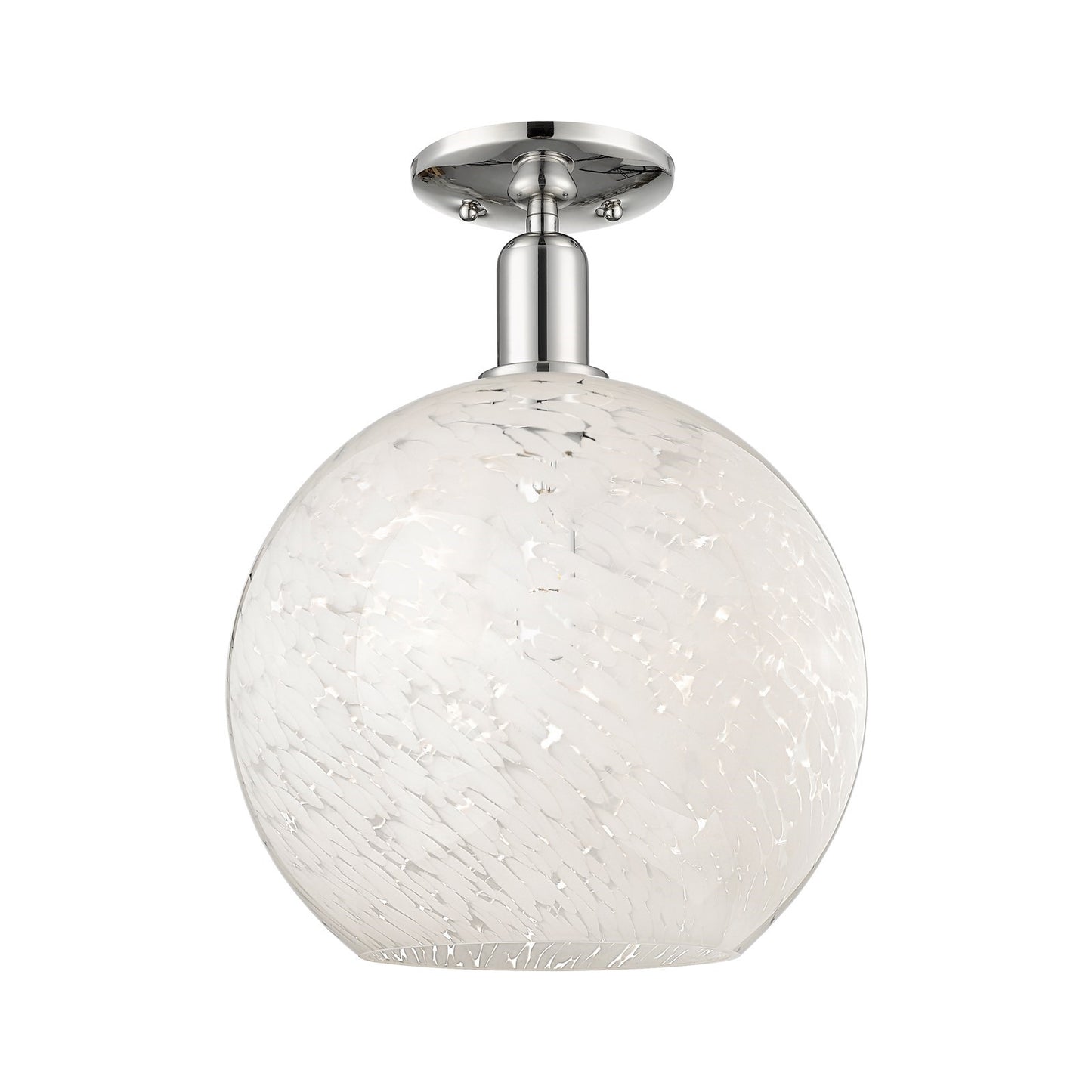 Innovations Lighting White Mouchette 12in 1-Light Semi-Flush Mount | Industrial Polished Nickel and White Glass | Entryway & | Model 716-1C-PN-G1216-12WM