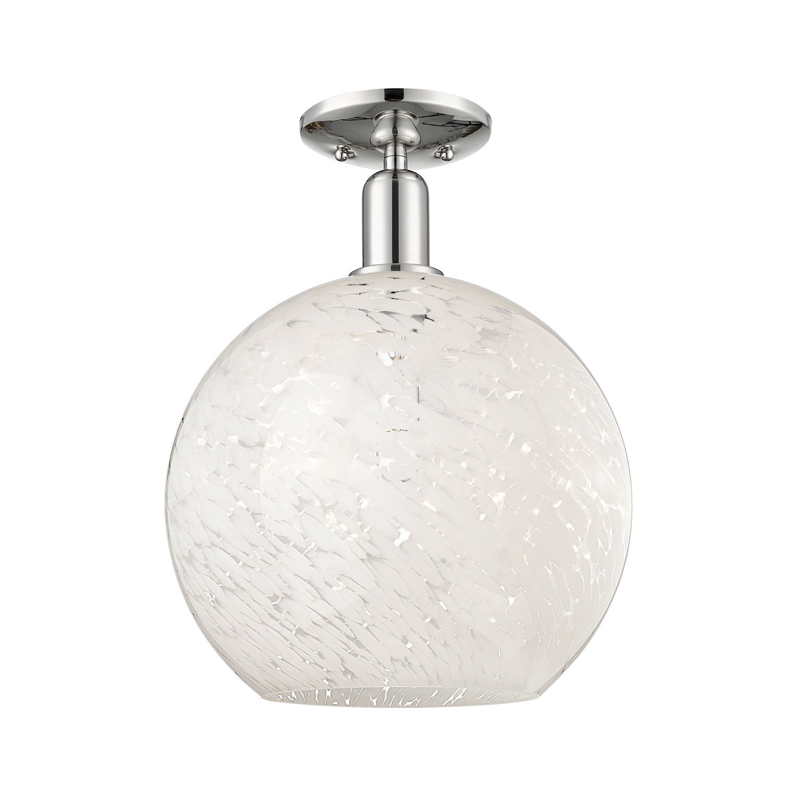 Innovations Lighting White Mouchette 12in 1-Light Semi-Flush Mount | Industrial Polished Nickel and White Glass | Entryway & | Model 716-1C-PN-G1216-12WM