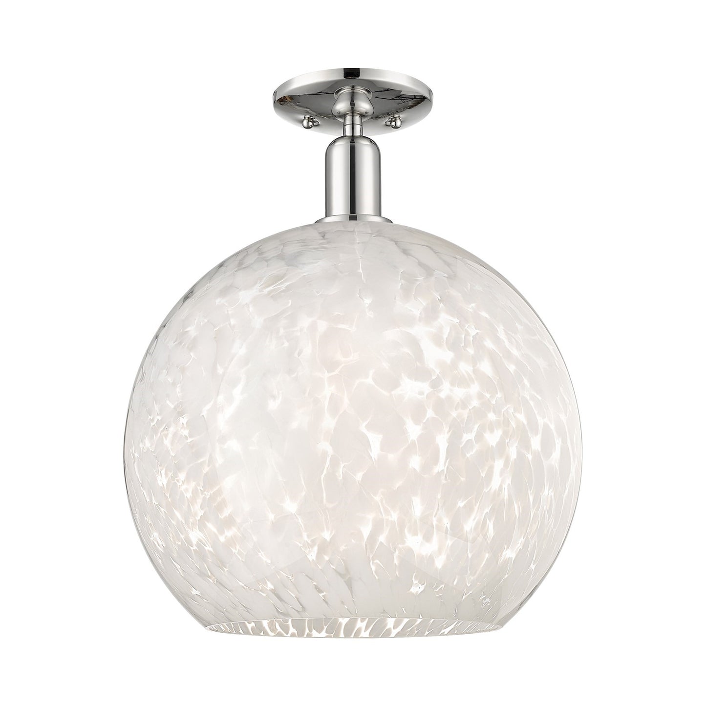 Innovations White Mouchette 14in 1-Light Semi-Flush Mount | Industrial Polished Nickel and White Glass | Entryway & Hallway | Model 716-1C-PN-G1216-14WM