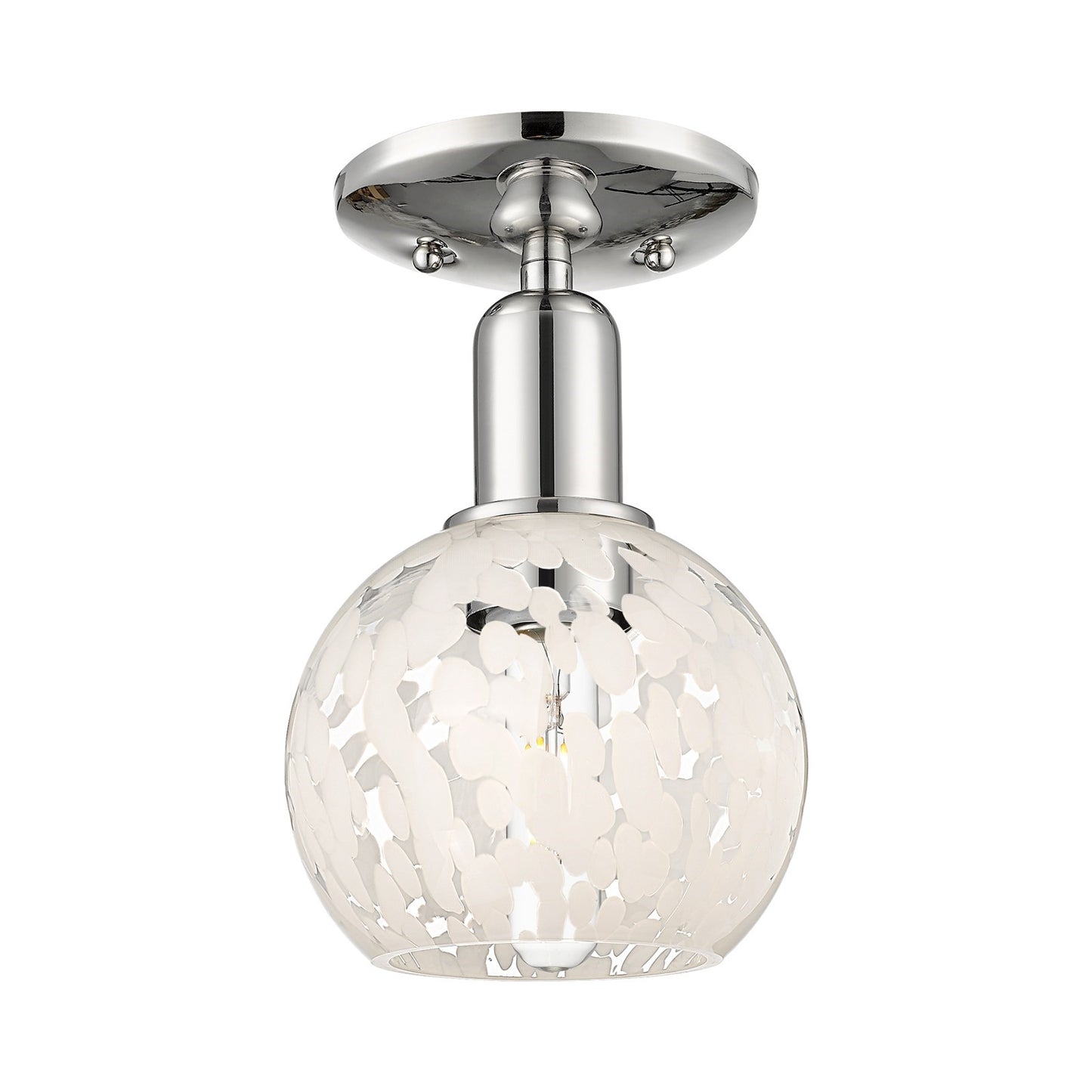 Innovations White Mouchette 6in 1-Light Semi-Flush Mount | Industrial Polished Nickel and White Glass | Hallway & Bathroom | 6 | Model 716-1C-PN-G1216-6WM