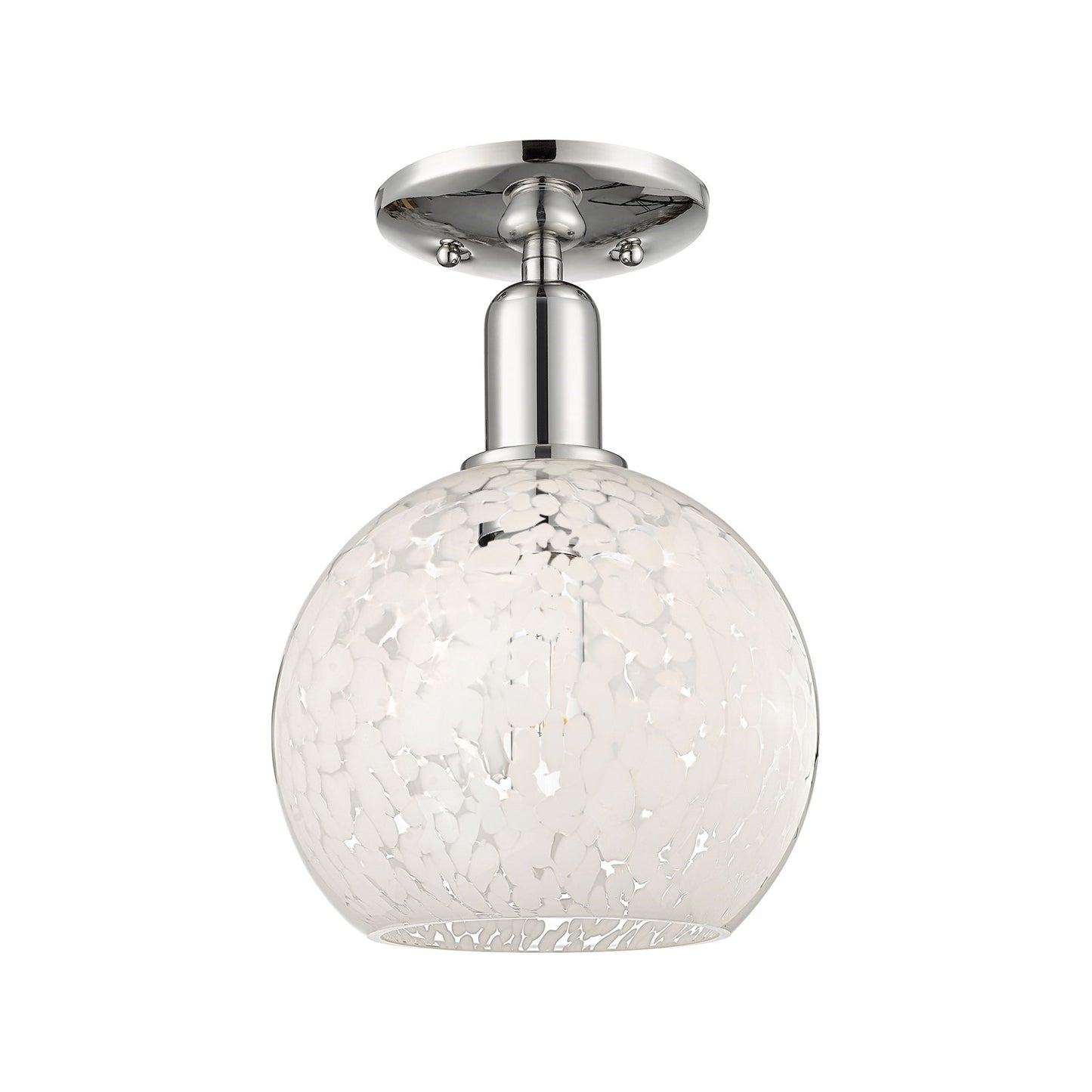 Innovations Lighting White Mouchette 8in 1-Light Semi-Flush Mount | Industrial Polished Nickel and White Mouchette Glass | Model 716-1C-PN-G1216-8WM