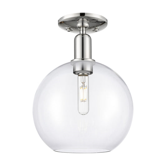 Innovations Athens 10in 1-Light Semi-Flush Mount | Industrial Modern Polished Nickel and Clear Glass | Entryway & Hallway | 10 x | Model 716-1C-PN-G122-10