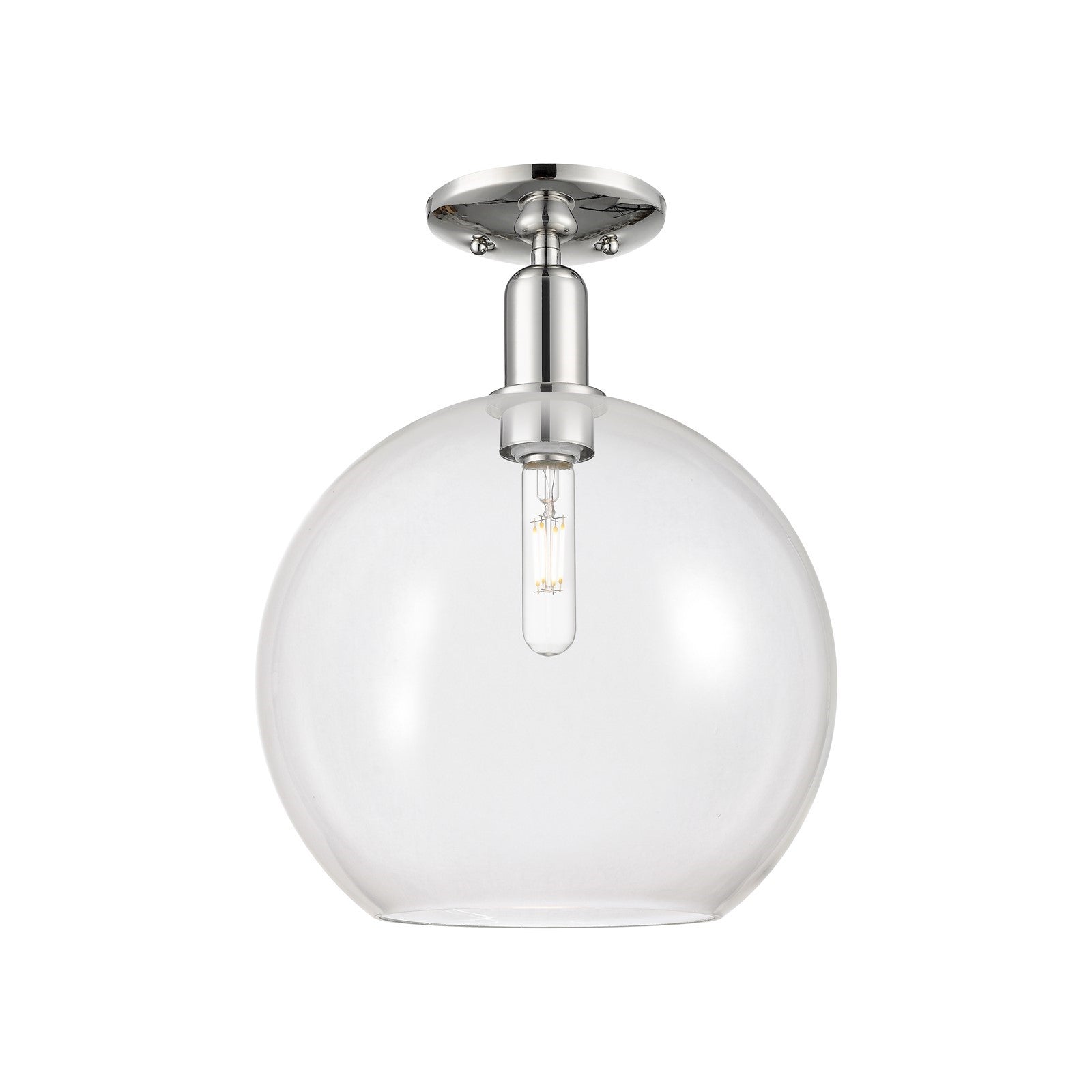 Innovations Athens 12in 1-Light Semi-Flush Mount | Industrial Polished Nickel and Clear Glass | Damp-Rated Entryway & Bathroom | Model 716-1C-PN-G122-12