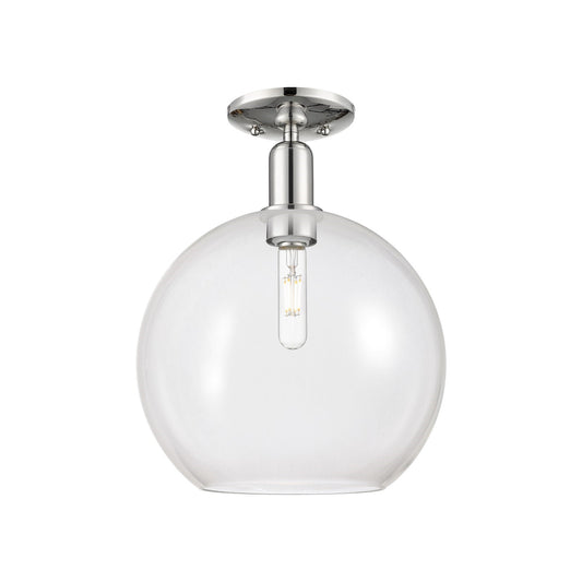 Innovations Athens 12in 1-Light Semi-Flush Mount | Industrial Polished Nickel and Clear Glass | Damp-Rated Entryway & Bathroom | Model 716-1C-PN-G122-12