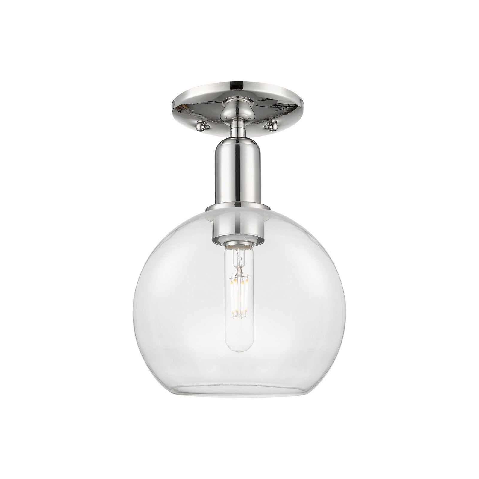 Innovations Athens 8in 1-Light Semi-Flush Mount | Industrial Polished Nickel Steel and Clear Glass | Damp-Rated Entryway & | Model 716-1C-PN-G122-8