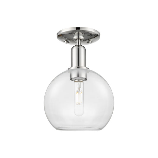 Innovations Athens 8in 1-Light Semi-Flush Mount | Industrial Polished Nickel Steel and Clear Glass | Damp-Rated Entryway & | Model 716-1C-PN-G122-8