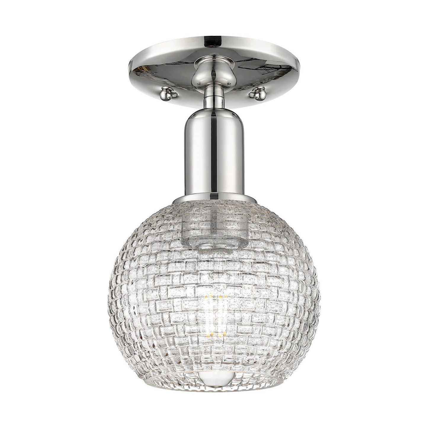 Innovations Athens 6in 1-Light Semi-Flush Mount | Industrial Polished Nickel and Clear Basket Weave Glass | Entryway & Hallway | Model 716-1C-PN-G122C-6CL