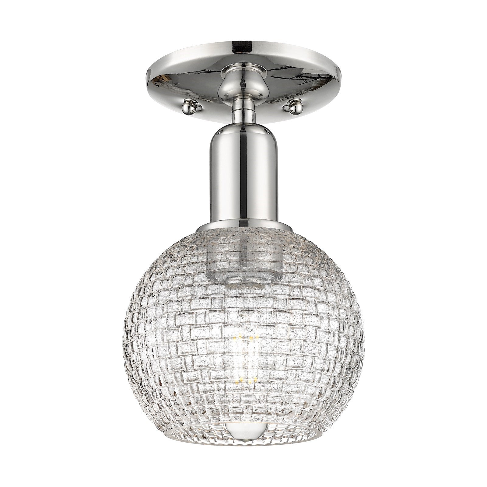 Innovations Athens 6in 1-Light Semi-Flush Mount | Industrial Polished Nickel and Clear Basket Weave Glass | Entryway & Hallway | Model 716-1C-PN-G122C-6CL