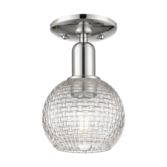 Innovations Athens 6in 1-Light Semi-Flush Mount | Industrial Polished Nickel and Clear Basket Weave Glass | Entryway & Hallway | Model 716-1C-PN-G122C-6CL