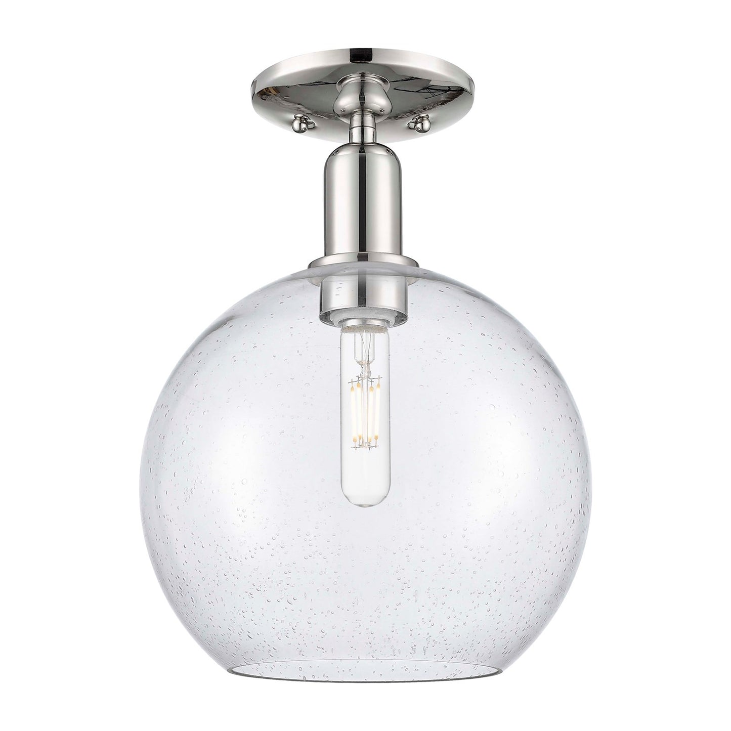 Innovations Athens 10in 1-Light Semi-Flush Mount | Industrial Polished Nickel and Seedy Glass | Hallway & Entryway | 10 x 10 x | Model 716-1C-PN-G124-10