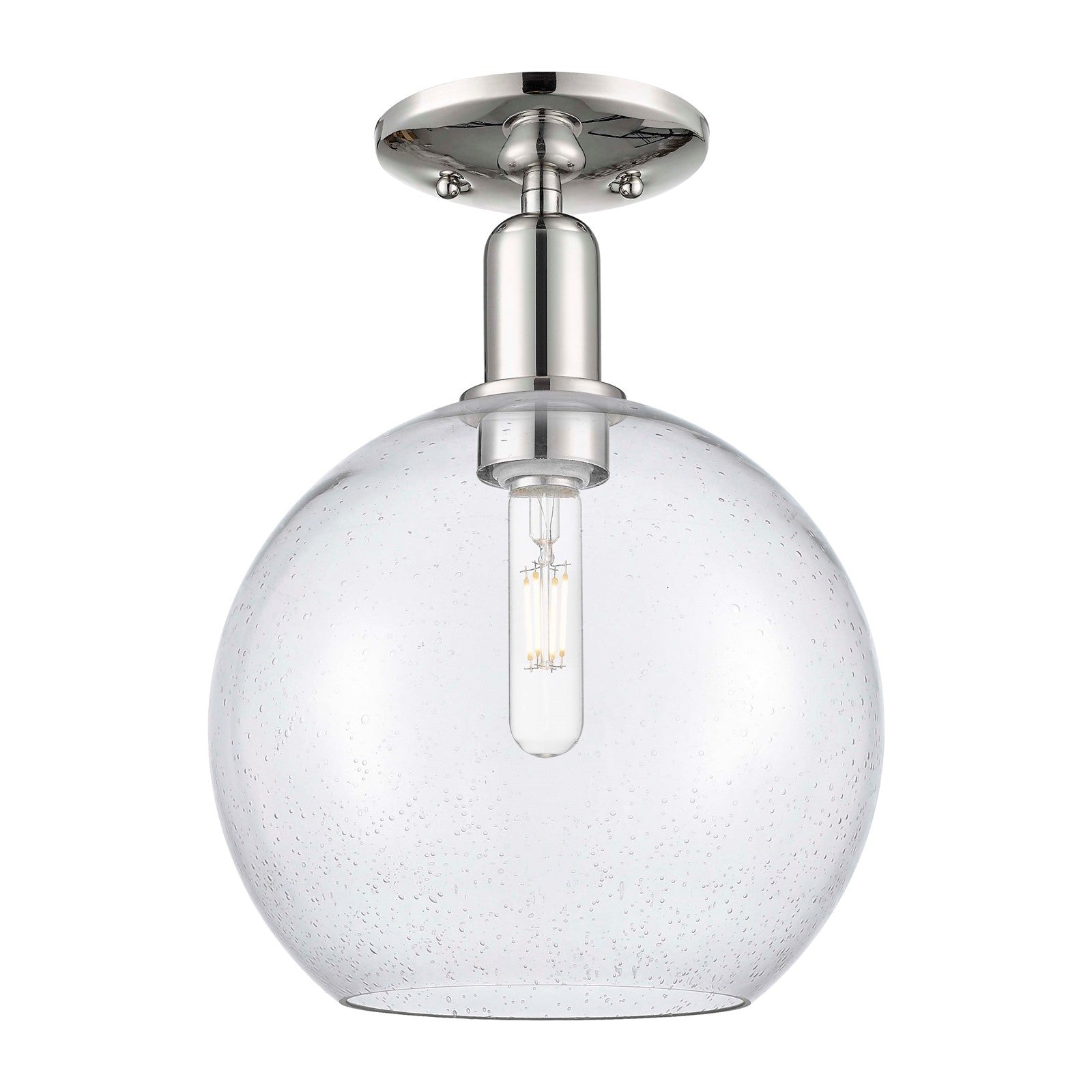 Innovations Athens 10in 1-Light Semi-Flush Mount | Industrial Polished Nickel and Seedy Glass | Hallway & Entryway | 10 x 10 x | Model 716-1C-PN-G124-10