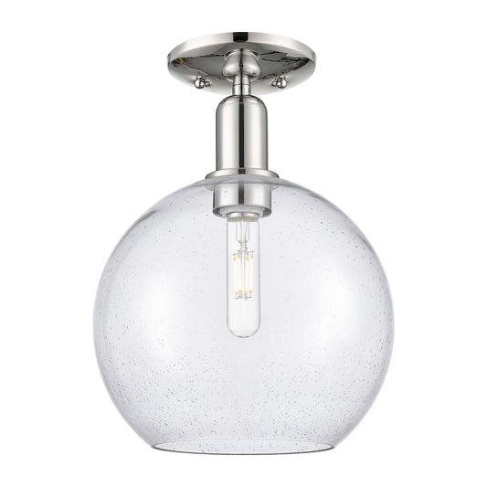 Innovations Athens 10in 1-Light Semi-Flush Mount | Industrial Polished Nickel and Seedy Glass | Hallway & Entryway | 10 x 10 x | Model 716-1C-PN-G124-10