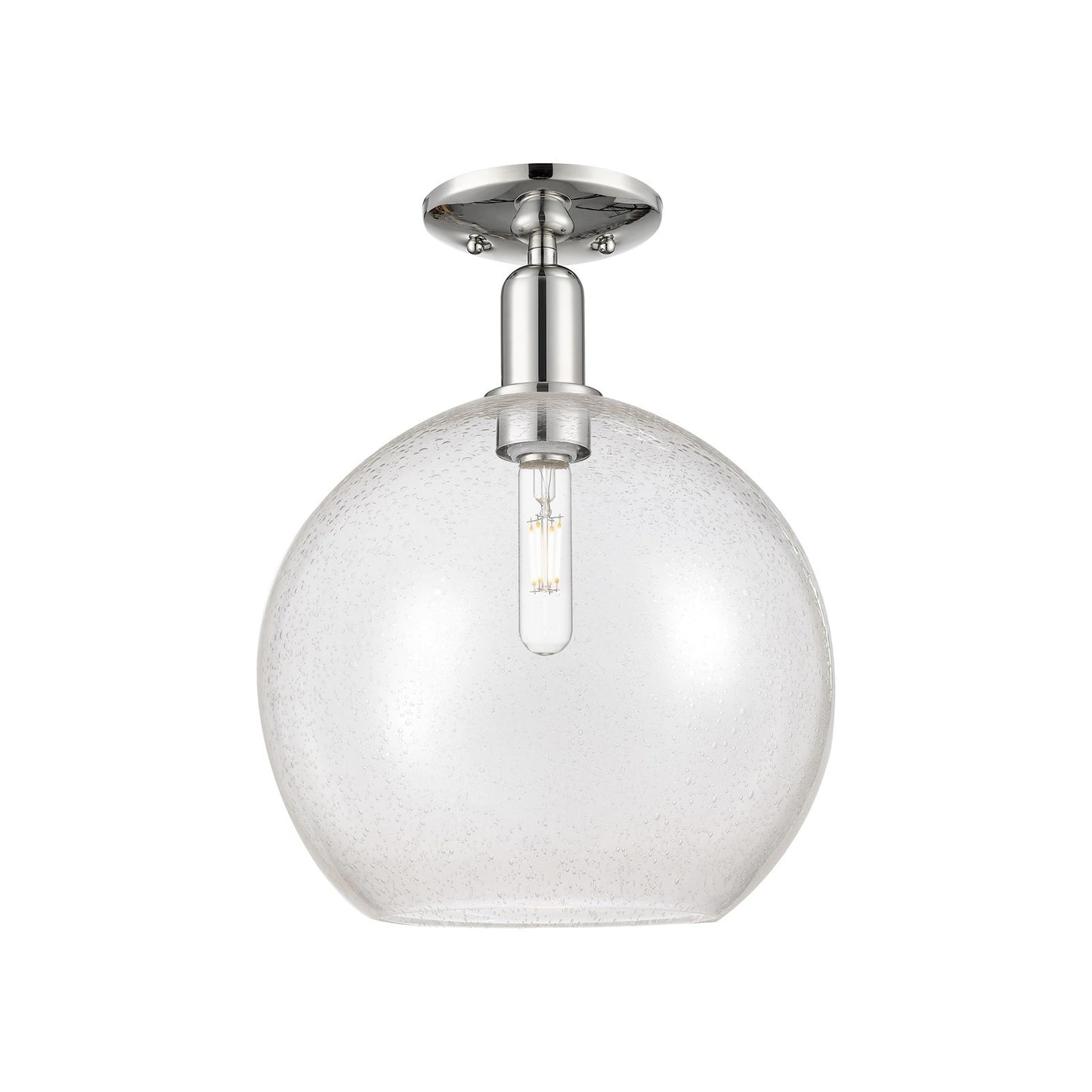 Innovations Athens 12in 1-Light Semi-Flush Mount | Industrial Modern Contempo Polished Nickel and Seedy Glass | Kitchen & | Model 716-1C-PN-G124-12