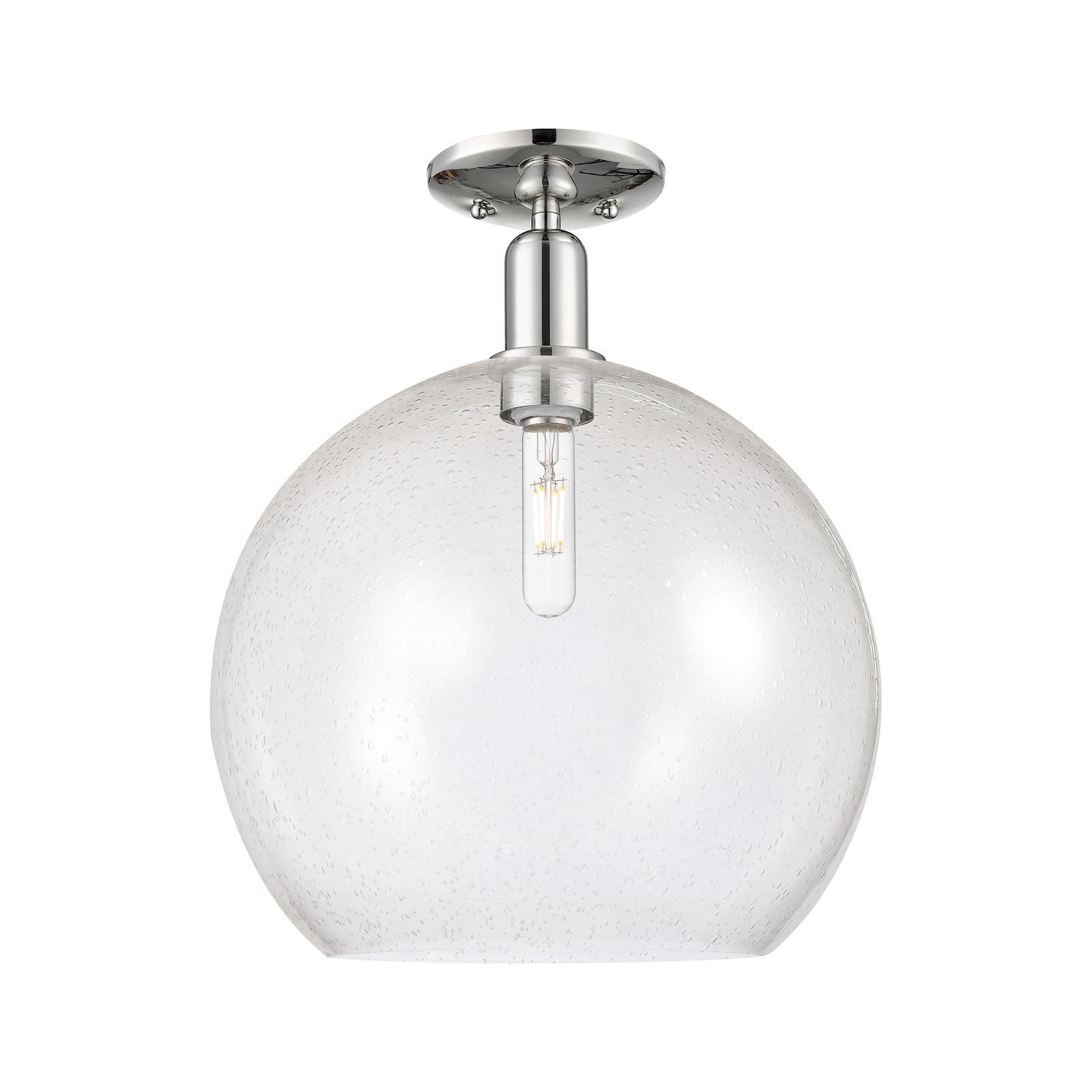 Innovations Athens 14in 1-Light Semi-Flush | Industrial Polished Nickel Steel and Seedy Glass | Entryway & Hallway | 13.75 x | Model 716-1C-PN-G124-14