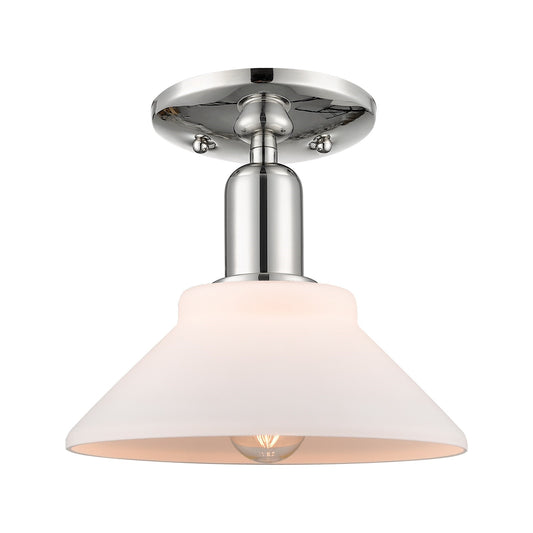 Innovations Orwell 8.38in 1-Light Semi-Flush Mount | Industrial Polished Nickel and Matte White Glass | Entryway & Hallway | 8.38 x | Model 716-1C-PN-G131