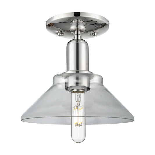 Innovations Orwell 1-Light 8.38in Semi-Flush Mount | Industrial Polished Nickel Steel and Clear Glass | Entryway & Hallway | 8.38 x | Model 716-1C-PN-G132