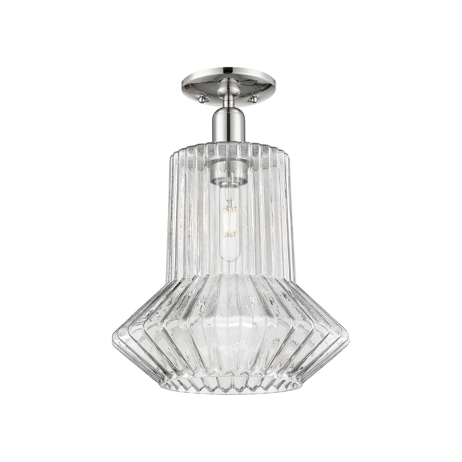 Innovations Springwater 12in 1-Light Semi-Flush Mount | Industrial Polished Nickel Steel and Clear Fluted Glass | Entryway & | Model 716-1C-PN-G212