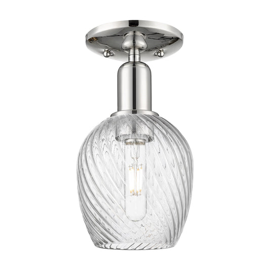 Innovations Salina 6in 1-Light Semi-Flush Mount | Industrial Polished Nickel Steel and Clear Spiral Fluted Glass | Entryway & | Model 716-1C-PN-G292