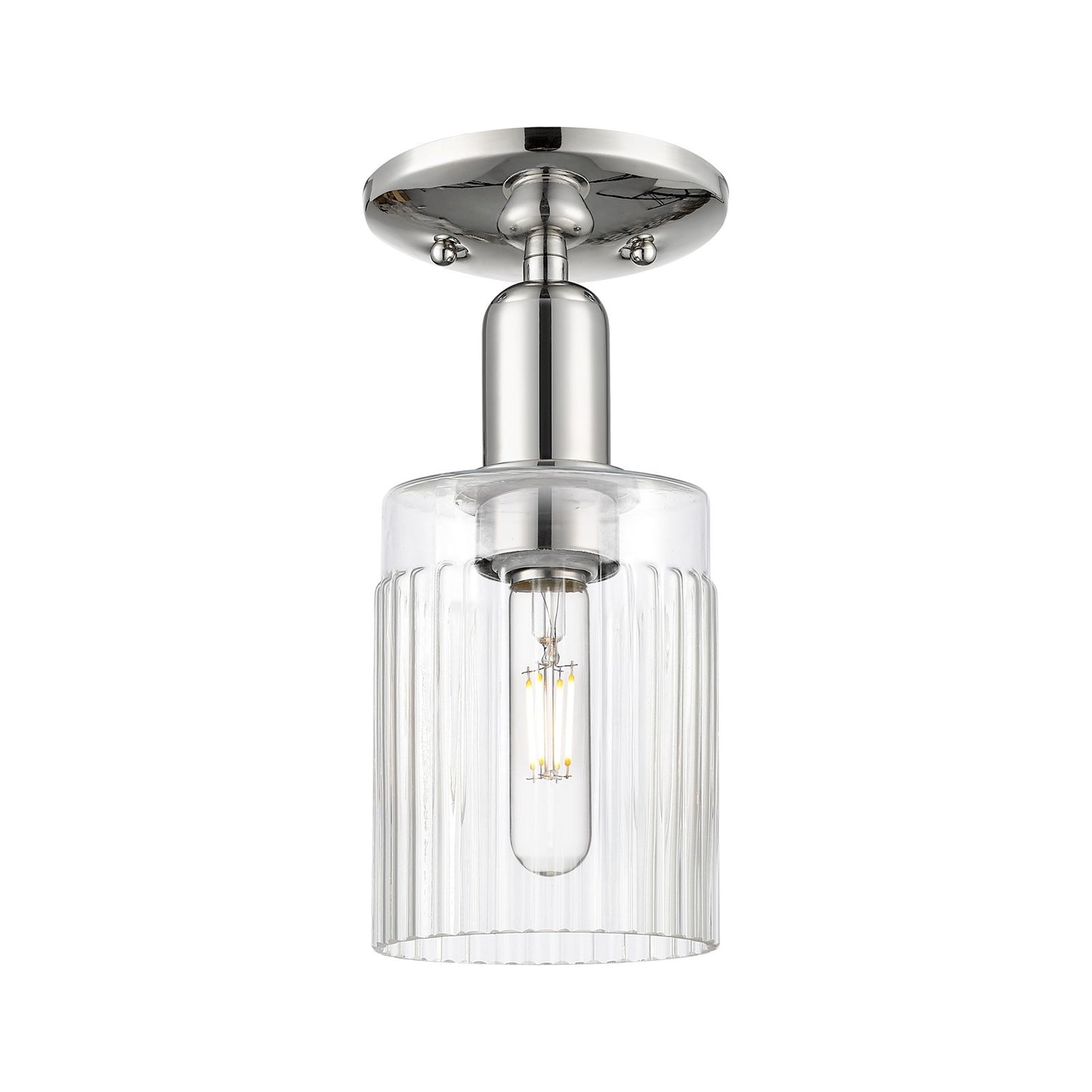 Innovations Hadley 1-Light 4.5in Semi-Flush Mount | Industrial Polished Nickel Steel and Clear Ribbed Glass | Entryway & Hallway | Model 716-1C-PN-G342