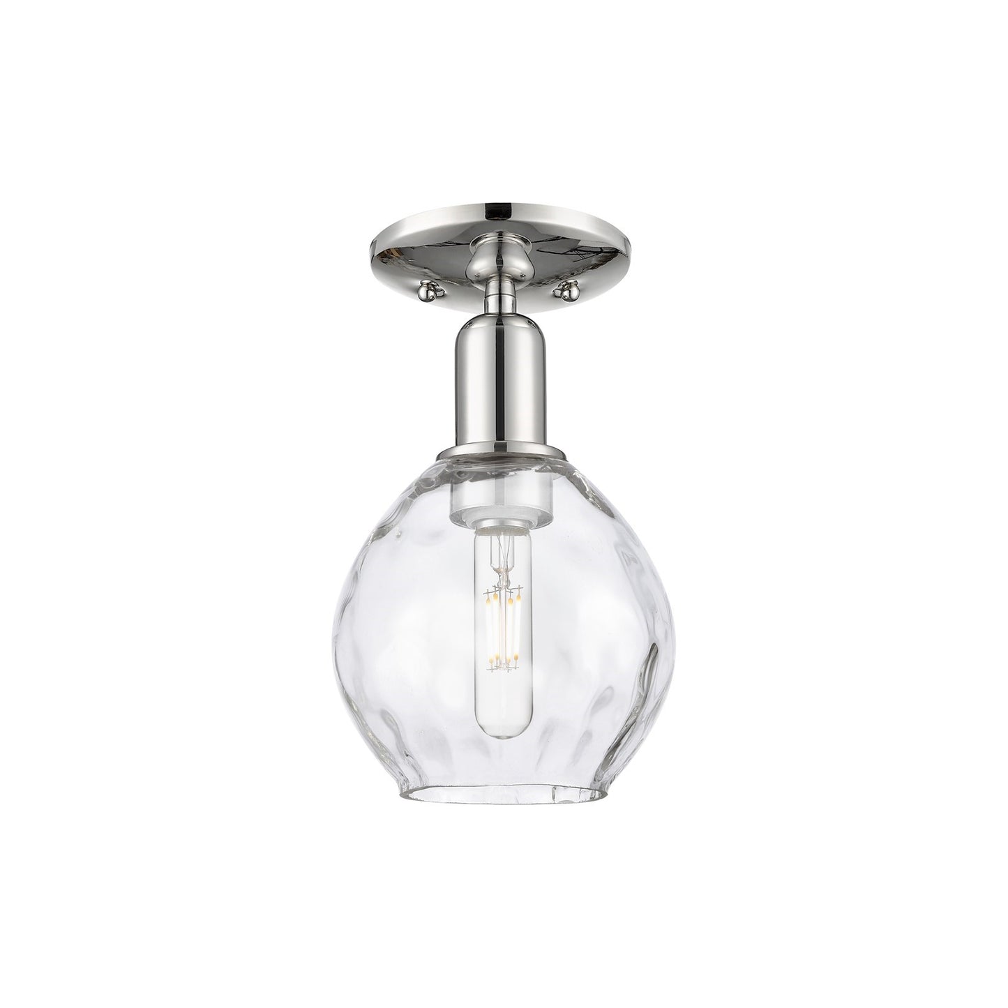 Innovations Waverly 6in 1-Light Semi-Flush Mount | Industrial Polished Nickel and Clear Water Glass | Entryway & Hallway | 6 x 10 in | Model 716-1C-PN-G362