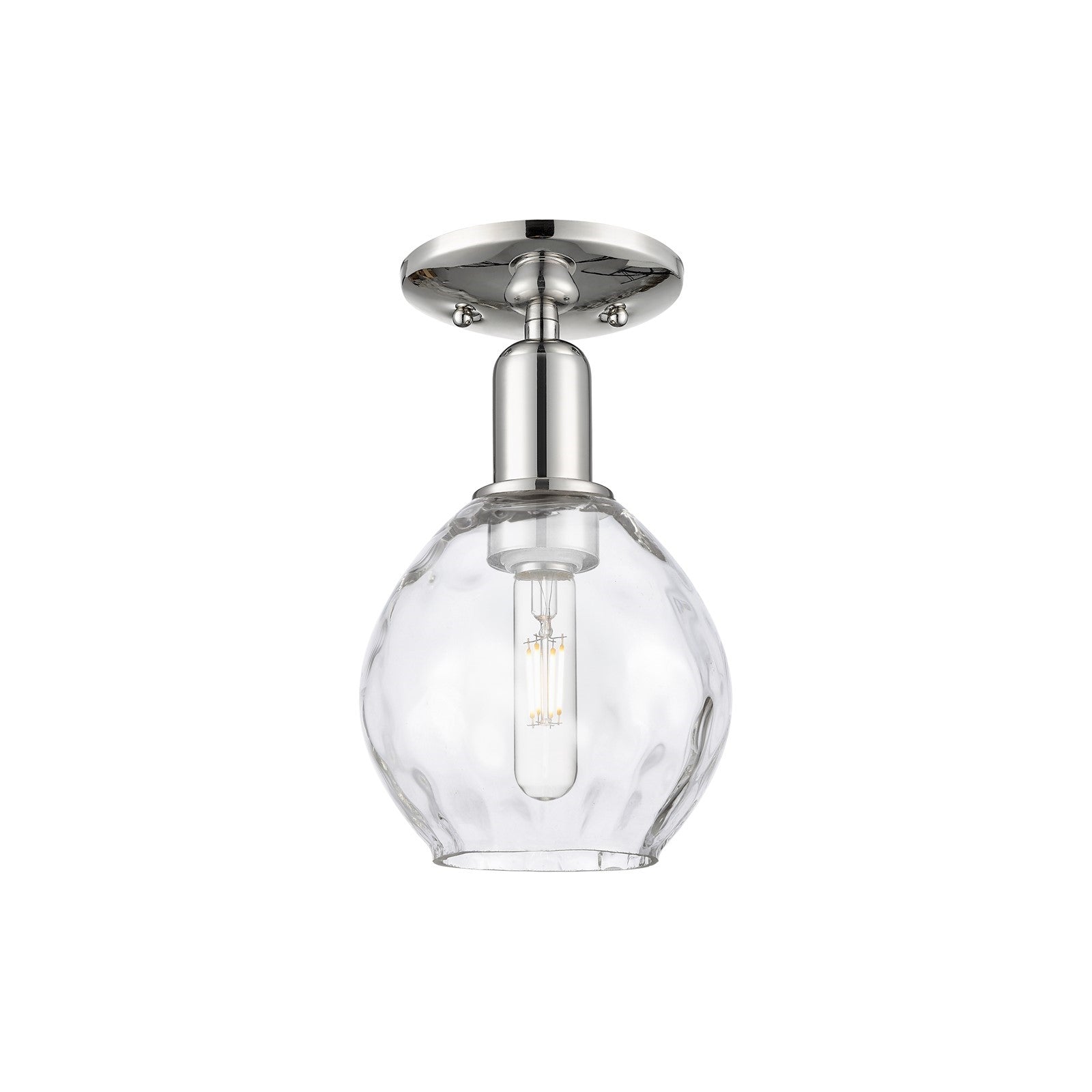 Innovations Waverly 6in 1-Light Semi-Flush Mount | Industrial Polished Nickel and Clear Water Glass | Entryway & Hallway | 6 x 10 in | Model 716-1C-PN-G362