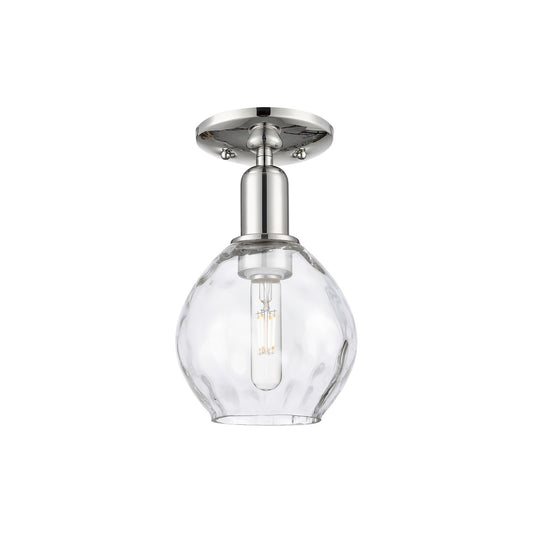 Innovations Waverly 6in 1-Light Semi-Flush Mount | Industrial Polished Nickel and Clear Water Glass | Entryway & Hallway | 6 x 10 in | Model 716-1C-PN-G362