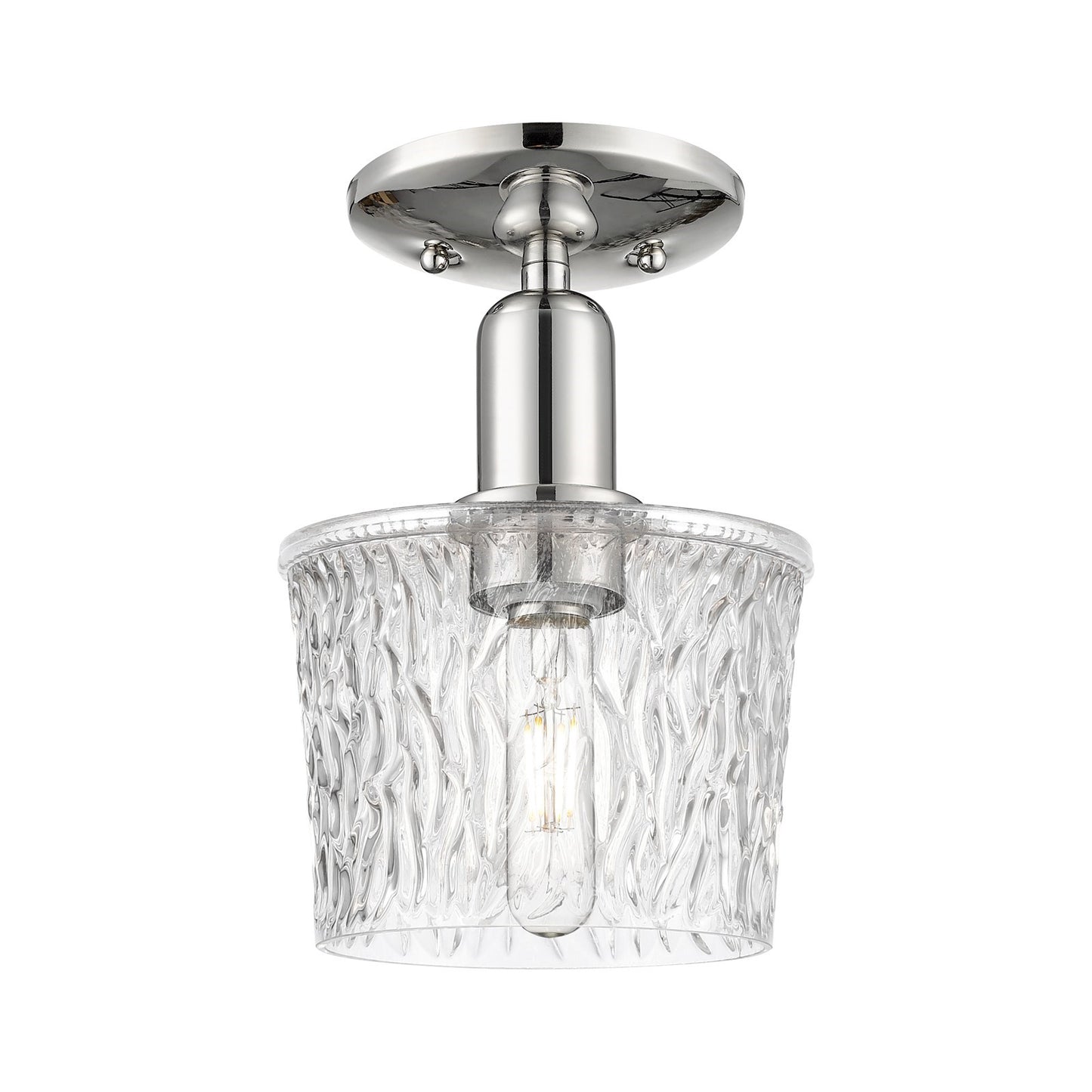 Innovations Niagara 7in 1-Light Semi-Flush Mount | Industrial Polished Nickel Steel and Clear Textured Glass | Damp-Rated Entryway | Model 716-1C-PN-G402