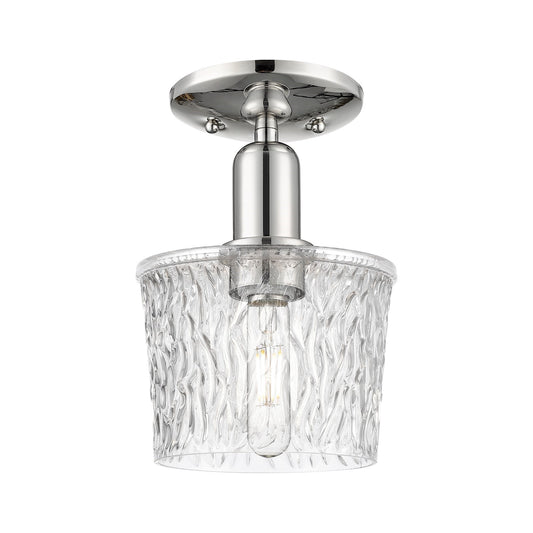 Innovations Niagara 7in 1-Light Semi-Flush Mount | Industrial Polished Nickel Steel and Clear Textured Glass | Damp-Rated Entryway | Model 716-1C-PN-G402