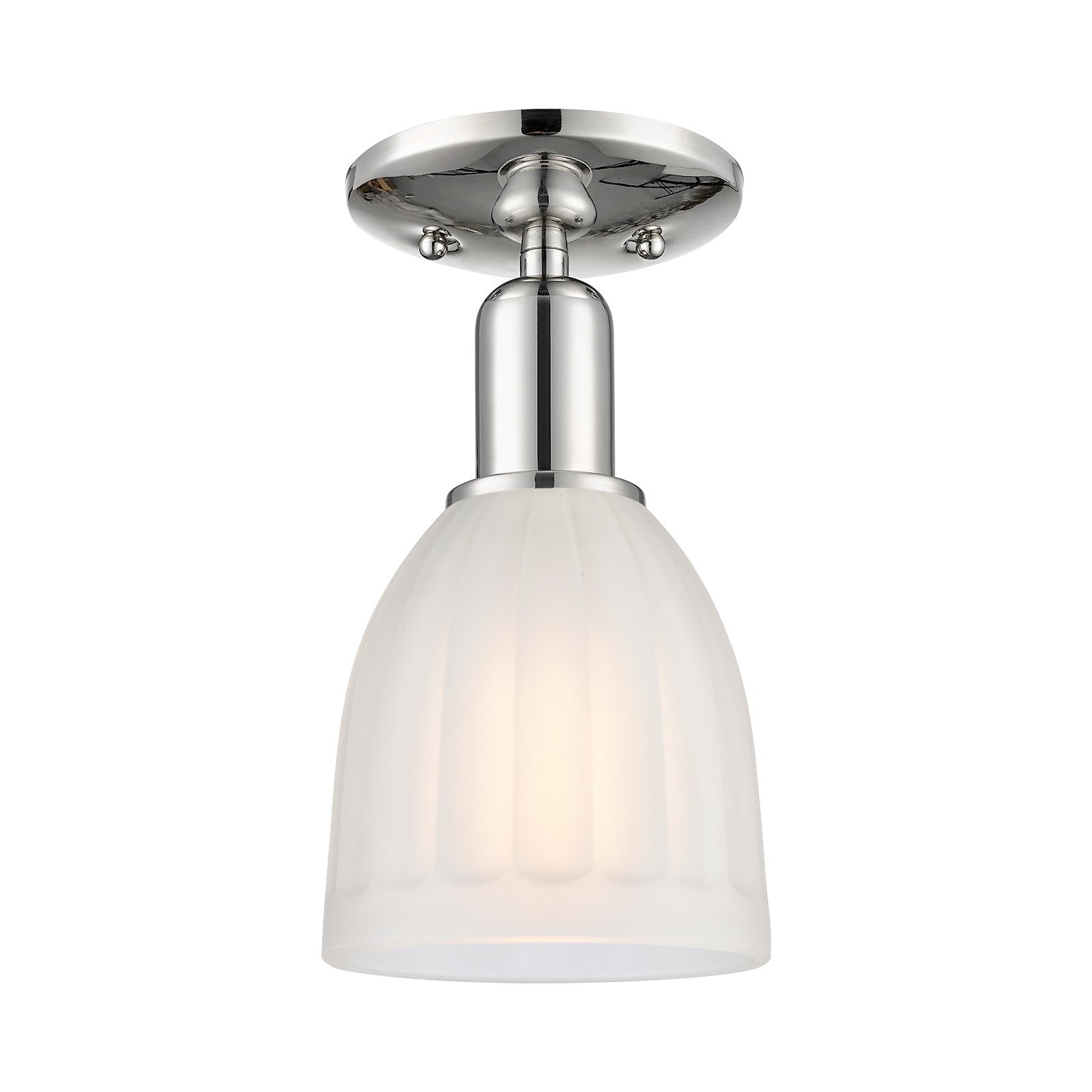 Innovations Brookfield 6in 1-Light Semi-Flush Mount | Industrial Polished Nickel and White Frosted Ribbed Glass | Hallway & | Model 716-1C-PN-G441
