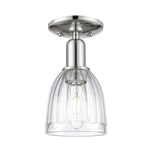 Innovations Brookfield 6in 1-Light Semi-Flush Mount | Industrial Polished Nickel and Clear Ribbed Glass | Hallway & Entryway | 5.75 | Model 716-1C-PN-G442