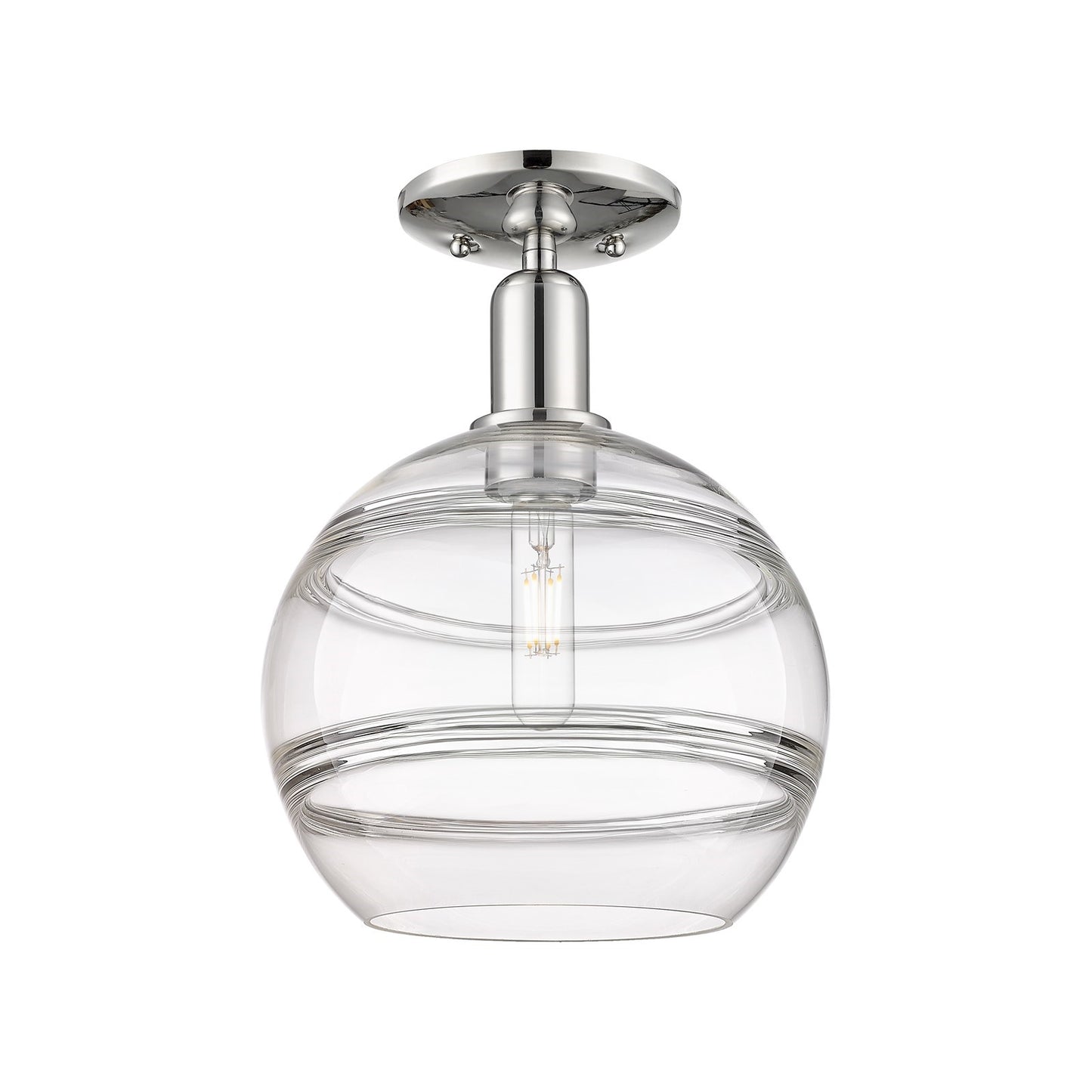 Innovations Rochester 10in 1-Light Semi-Flush Mount | Industrial Polished Nickel Steel and Clear Glass | Entryway & Hallway | Model 716-1C-PN-G556-10CL