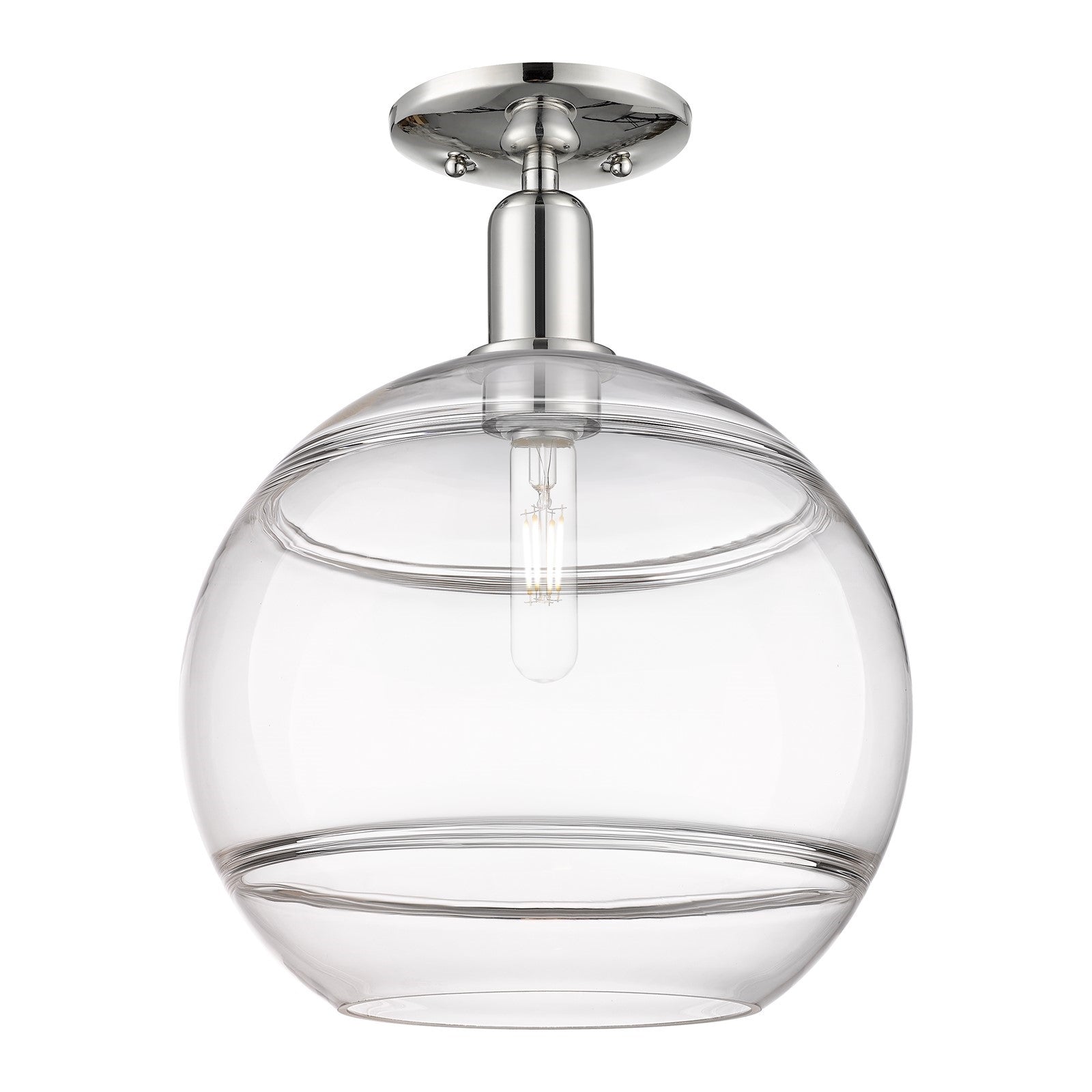 Innovations Rochester 12in 1-Light Semi-Flush Mount | Industrial Polished Nickel Steel and Clear Glass | Hallway & Entryway | Model 716-1C-PN-G556-12CL