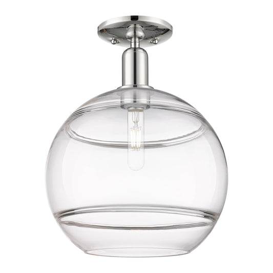 Innovations Rochester 12in 1-Light Semi-Flush Mount | Industrial Polished Nickel Steel and Clear Glass | Hallway & Entryway | Model 716-1C-PN-G556-12CL