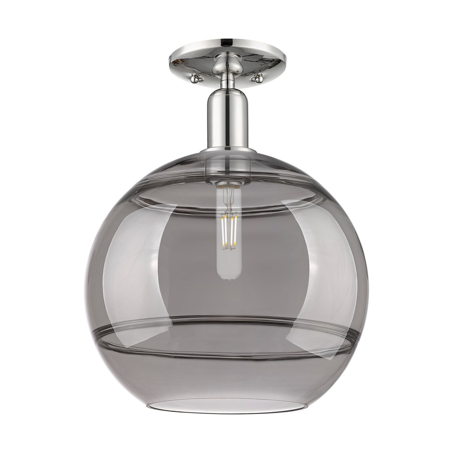 Innovations Rochester 12in 1-Light Semi-Flush Mount | Industrial Polished Nickel and Light Smoke Glass | Entryway & Hallway | Model 716-1C-PN-G556-12SM