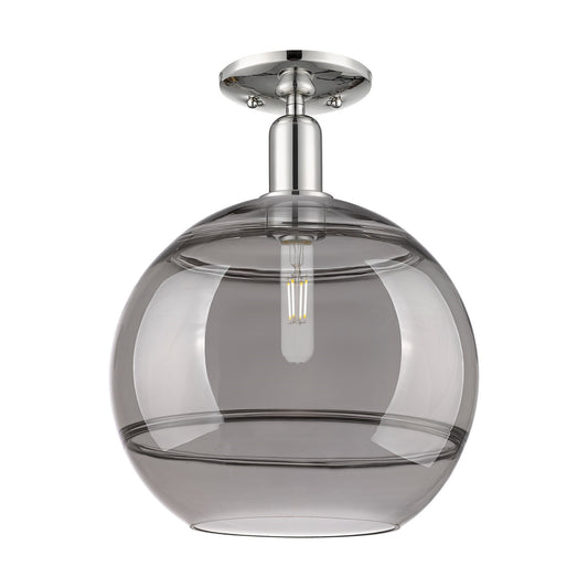 Innovations Rochester 12in 1-Light Semi-Flush Mount | Industrial Polished Nickel and Light Smoke Glass | Entryway & Hallway | Model 716-1C-PN-G556-12SM