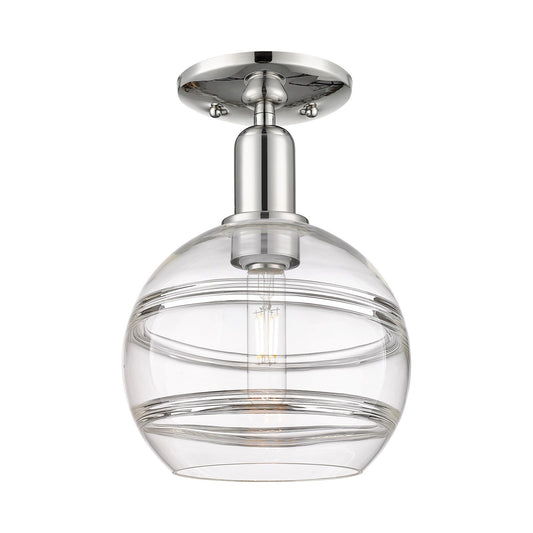 Innovations Rochester 8in 1-Light Semi-Flush Mount | Industrial Polished Nickel Steel and Clear Glass | Entryway & Hallway | 8 | Model 716-1C-PN-G556-8CL