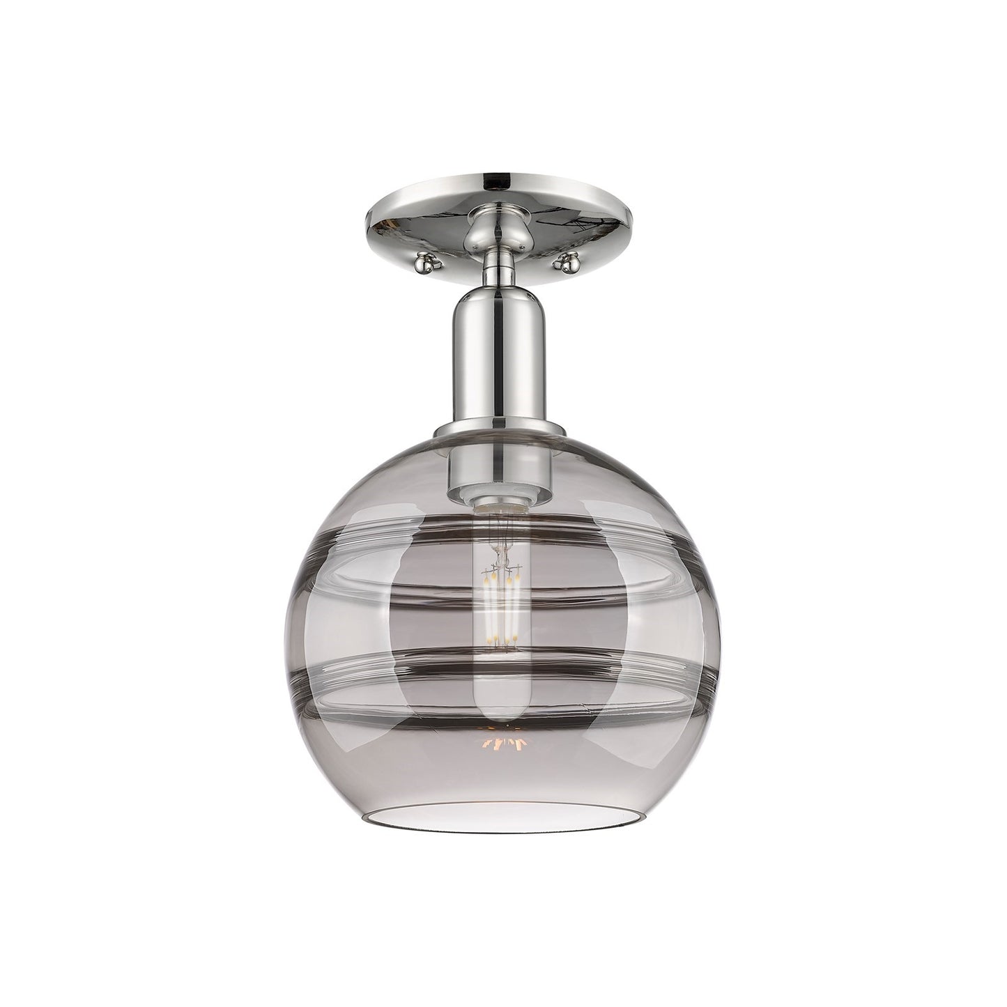 Innovations Rochester 8in 1-Light Semi-Flush Mount | Industrial Polished Nickel Steel and Light Smoke Glass | Damp-Rated | Model 716-1C-PN-G556-8SM