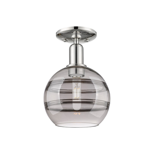 Innovations Rochester 8in 1-Light Semi-Flush Mount | Industrial Polished Nickel Steel and Light Smoke Glass | Damp-Rated | Model 716-1C-PN-G556-8SM