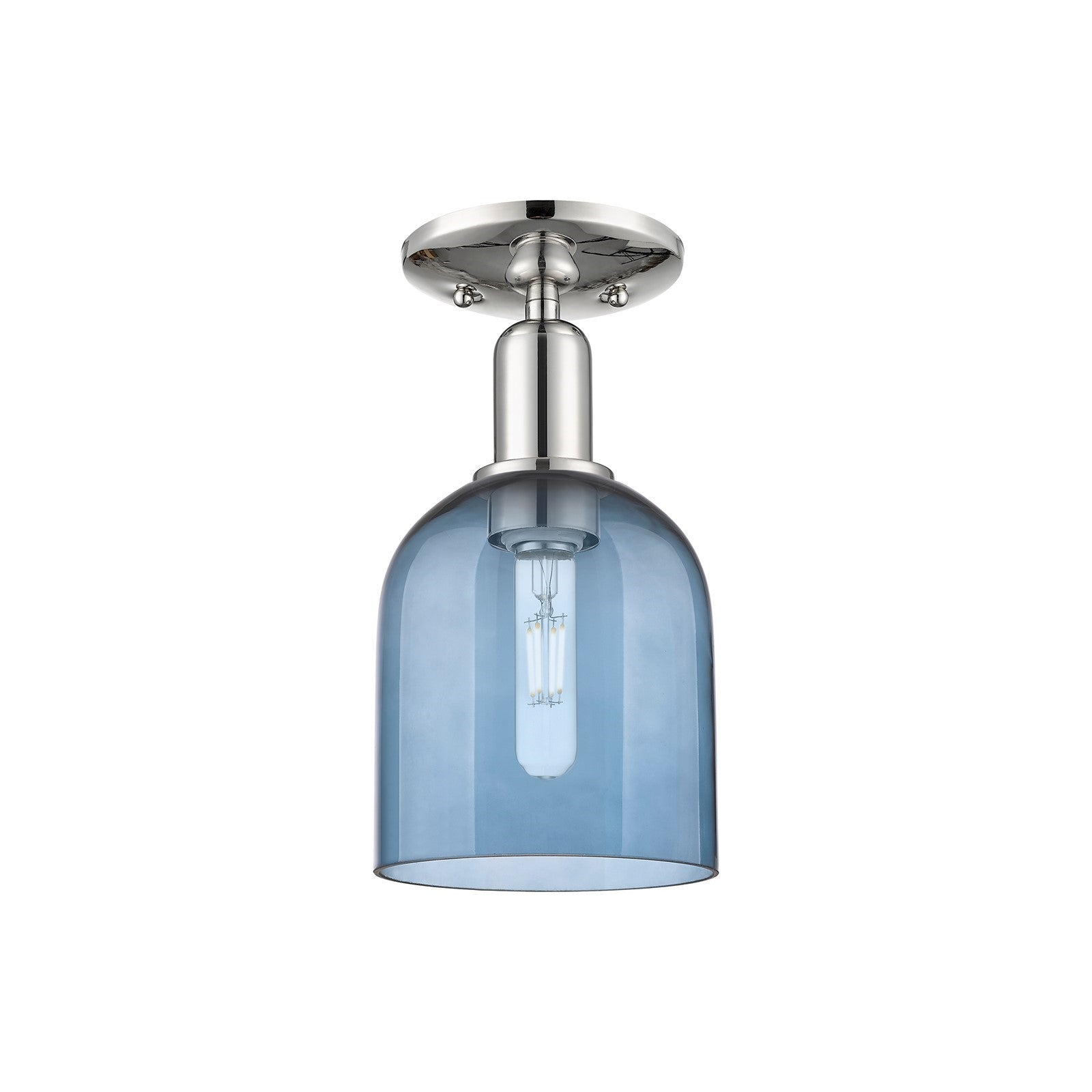 Innovations Bella 6in 1-Light Semi-Flush Mount | Industrial Polished Nickel and Blue Bell Glass | Bedroom & Hallway | 5.5 x 11 | Model 716-1C-PN-G558-6BL