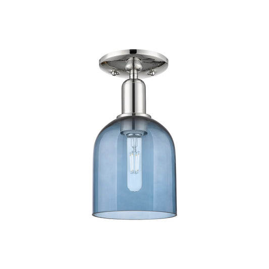 Innovations Bella 6in 1-Light Semi-Flush Mount | Industrial Polished Nickel and Blue Bell Glass | Bedroom & Hallway | 5.5 x 11 | Model 716-1C-PN-G558-6BL