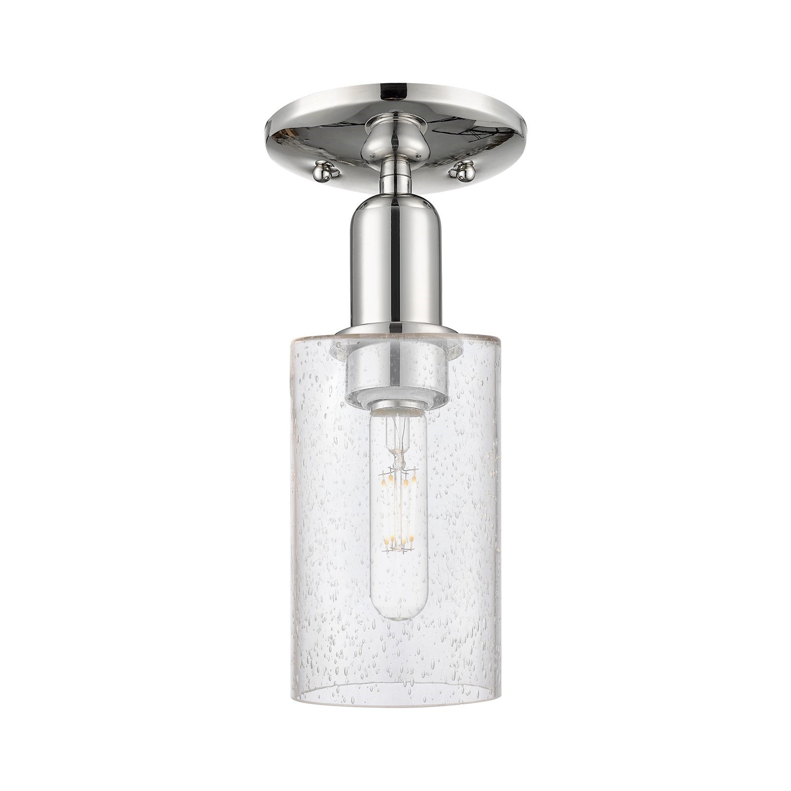 Innovations Clymer 4in 1-Light Semi-Flush Mount | Industrial Polished Nickel Steel and Seedy Glass | Entryway & Hallway | 3.88 x | Model 716-1C-PN-G804