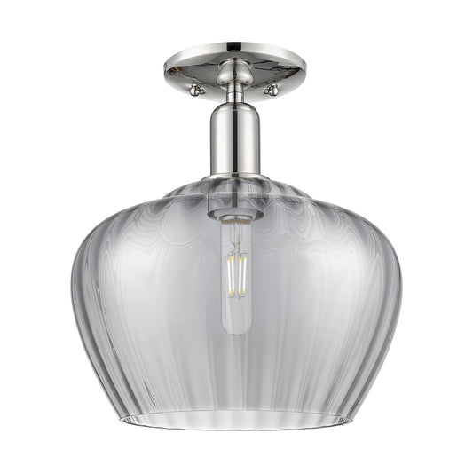 Innovations Fenton 11in 1-Light Semi-Flush Mount | Industrial Polished Nickel and Light Smoke Ribbed Glass | Entryway & Hallway | Model 716-1C-PN-G93-L