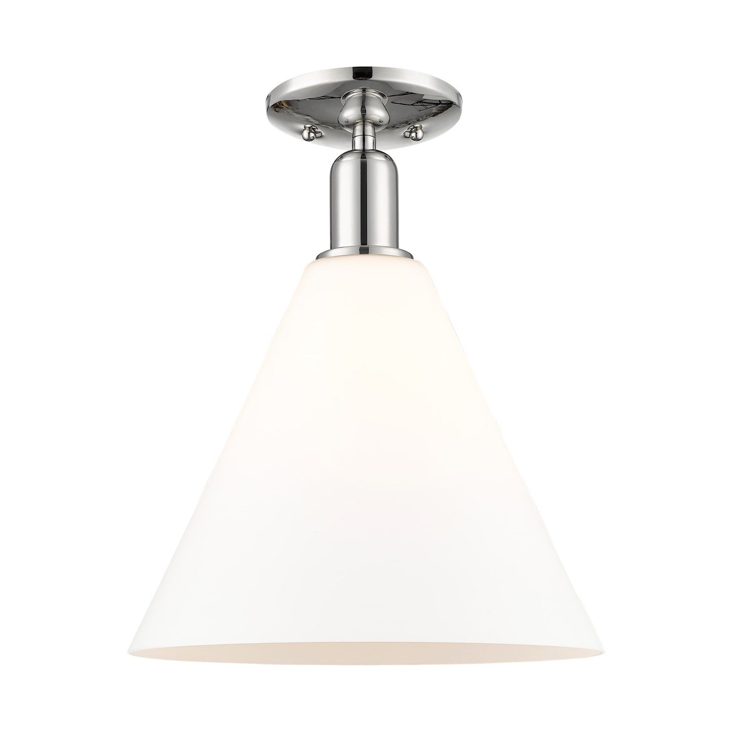 Innovations Berkshire Glass 12in 1-Light Semi-Flush Mount | Industrial Polished Nickel and Matte White Glass | Damp-Rated | Model 716-1C-PN-GBC-121