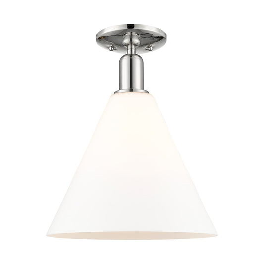 Innovations Berkshire Glass 12in 1-Light Semi-Flush Mount | Industrial Polished Nickel and Matte White Glass | Damp-Rated | Model 716-1C-PN-GBC-121