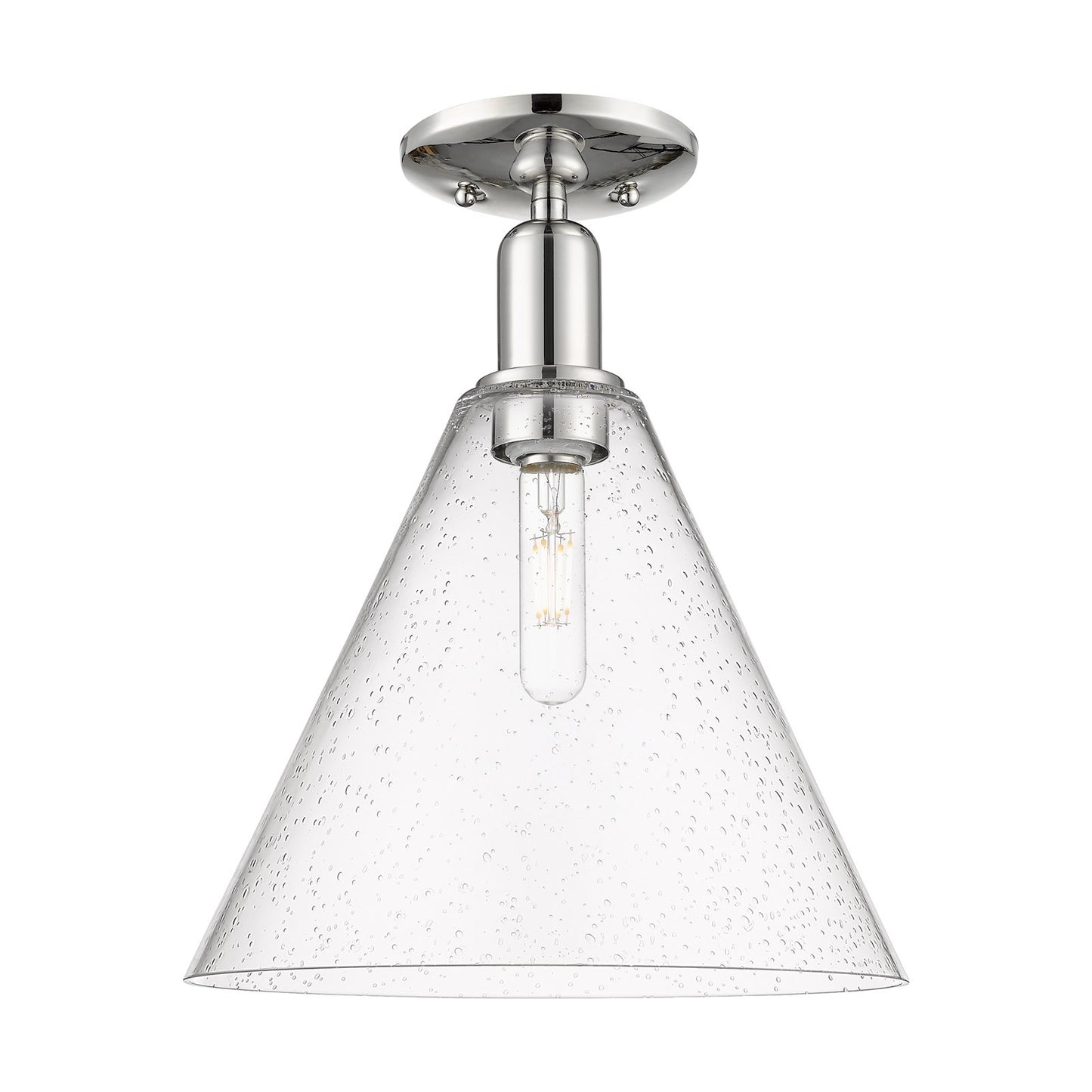 Innovations Berkshire Glass 12in 1-Light Semi-Flush Mount | Industrial Polished Nickel Steel and Seedy Glass | Entryway & | Model 716-1C-PN-GBC-124