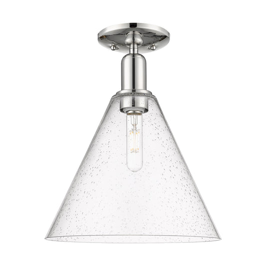 Innovations Berkshire Glass 12in 1-Light Semi-Flush Mount | Industrial Polished Nickel Steel and Seedy Glass | Entryway & | Model 716-1C-PN-GBC-124